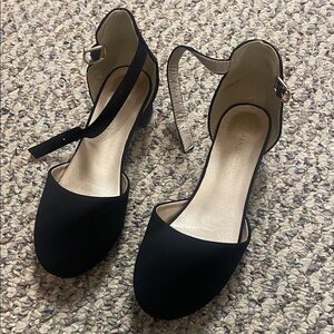 Kids Black Ankle-Strap Dress Shoes with Gold Buckle